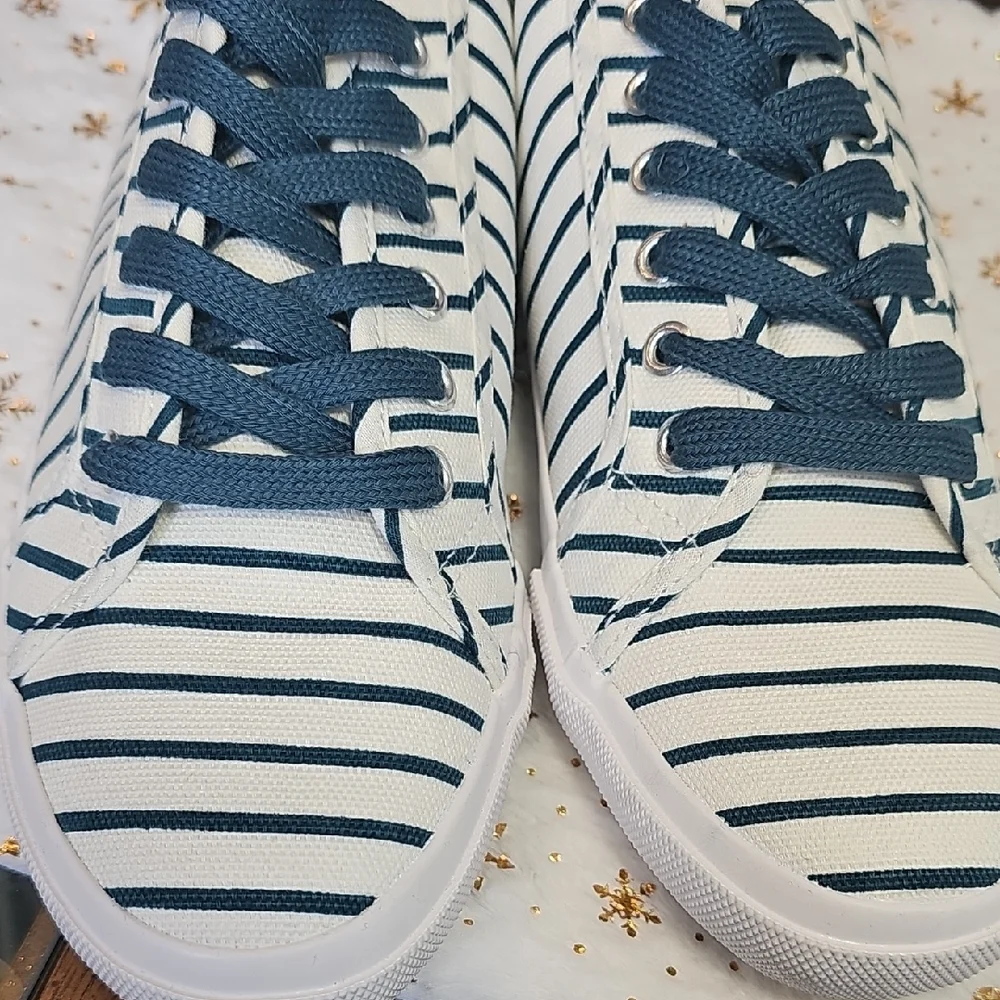 Studio Navy and White Striped Sneakers